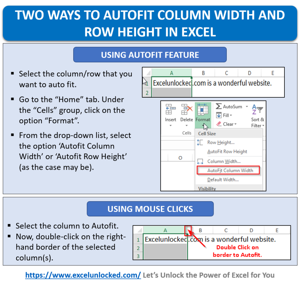 Autofit Column Width And Row Height In Excel Excel Unlocked