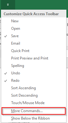 More Commands - Quick Access Toolbar