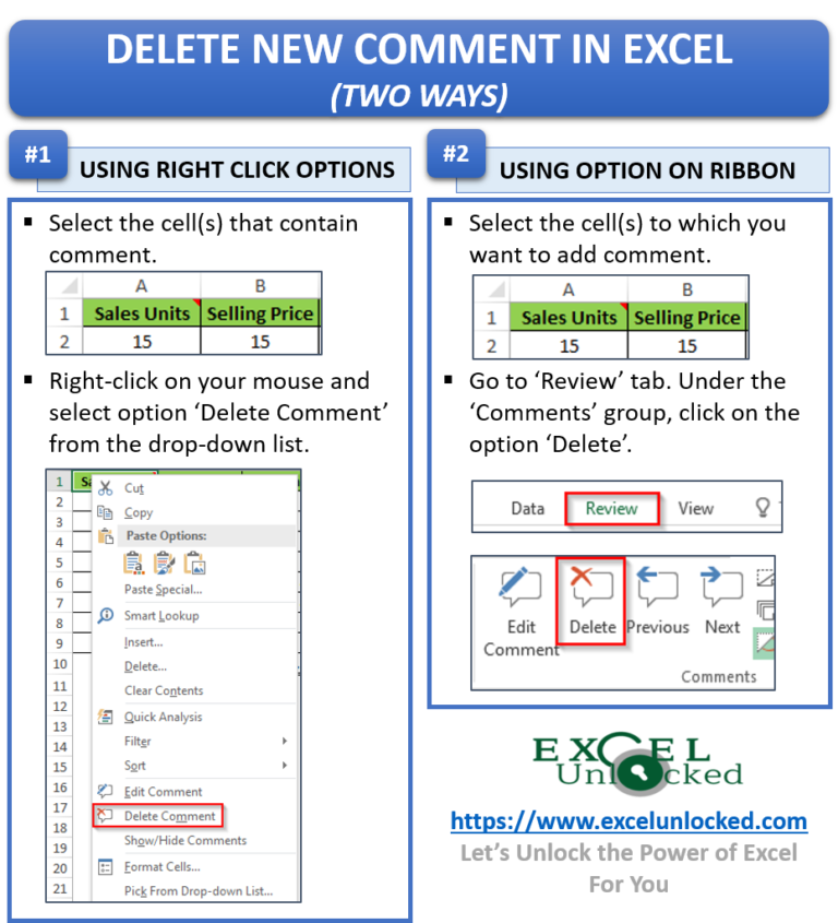 How to Add and Delete a Comment in Excel - Excel Unlocked