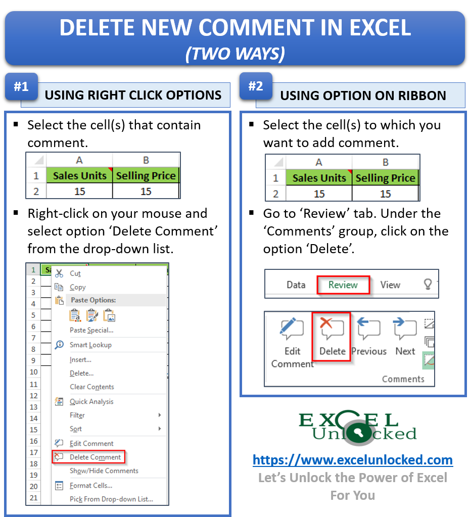 Shortcut To Delete Comment In Excel