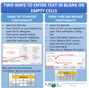 Enter Text in Blank Cells in Excel