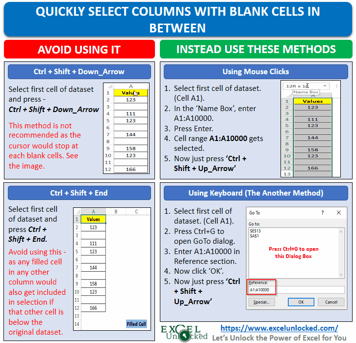 Quickly Select Columns with Blank Cells Between