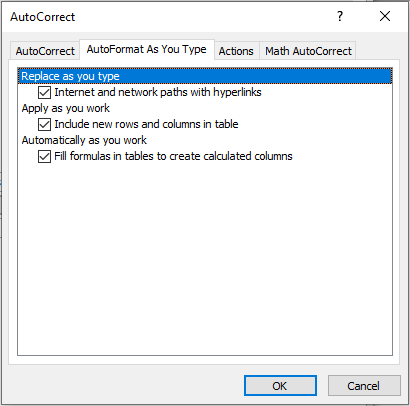 AutoFormat As You Type Tab