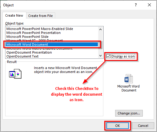 Display Object As Icon Setting