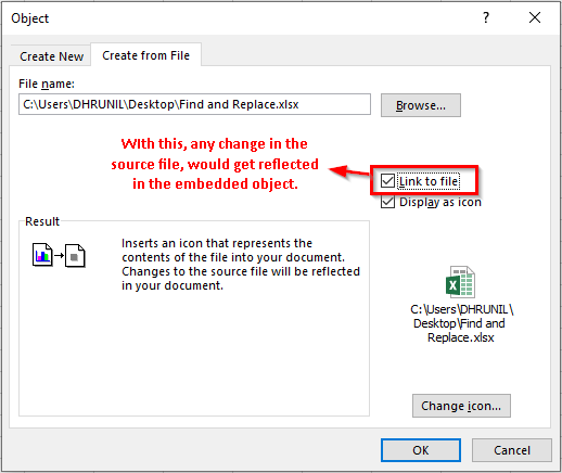 Link Object to File Checkbox