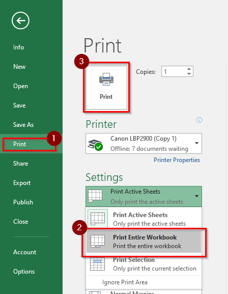 print worksheet to excel file