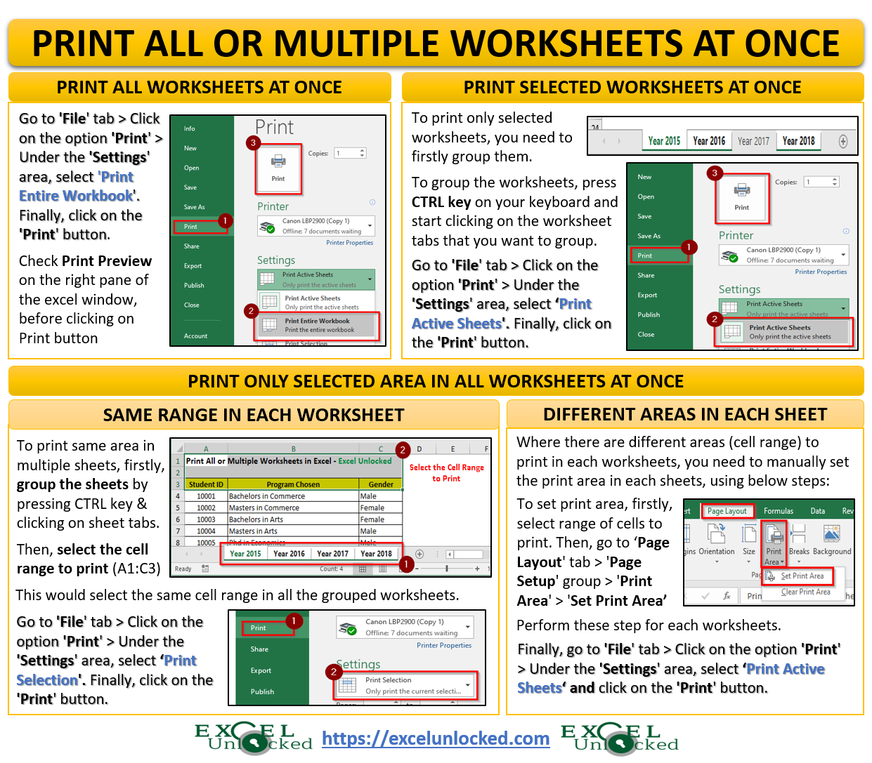How To Print Multiple Worksheets In Excel