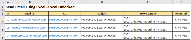 how to send email via excel