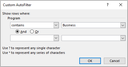 Custom AutoFilter dialog box #1