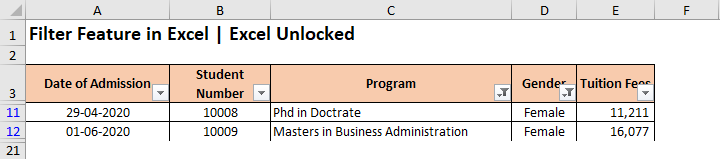 Filter Multiple Columns Result