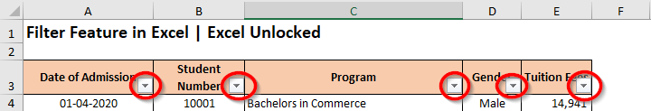 Filter on Header Row