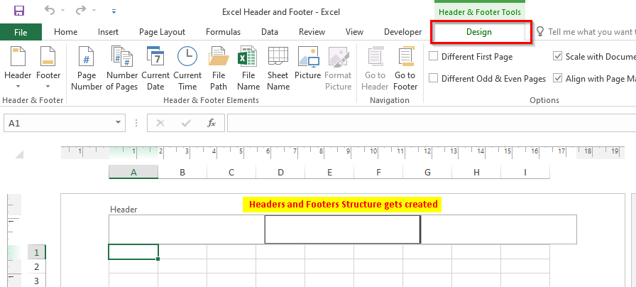 document info on the header and footer tools design tab