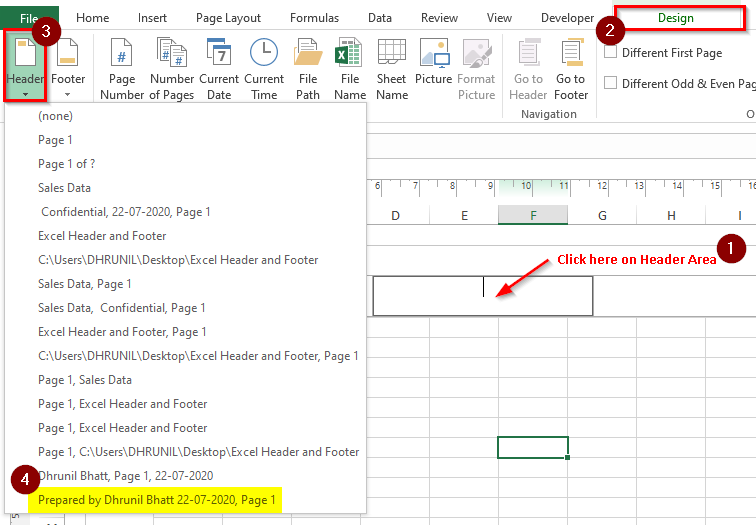 how to insert a header in excel