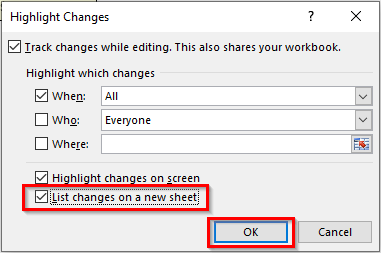 List Changes on New Sheet