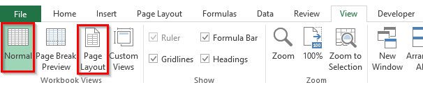 Normal and Page Layout View - Ribbon Option