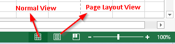 Normal and Page Layout View - Status Bar