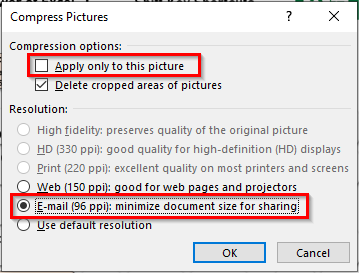 Compress Pictures Dialog Box