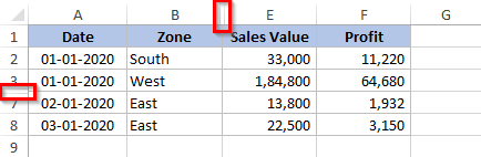 Data with Hidden Rows and Columns