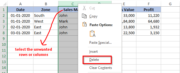 Delete Unwanted Rows or Columns