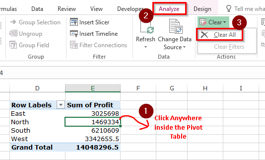 Navigation to Clear All Pivot Table