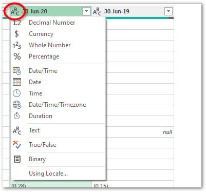 Change Power Query Data Types #1