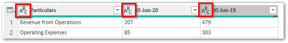 Data Types on Column Header Power Query