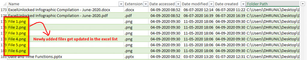 Newly added file in the Table