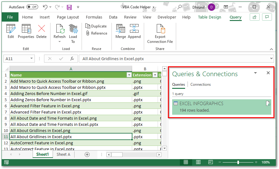 excel query table change connection