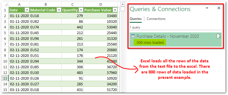 Result of Convert Text file to Excel