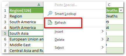 Right Click Refresh Power Query