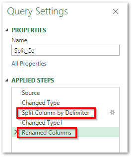 Applied Steps for Split Column