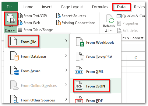 import json into excel