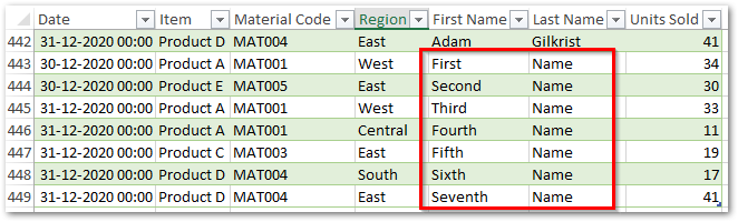 New Row added to New Table