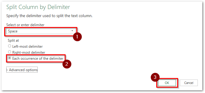 Split Column by Delimiter Space