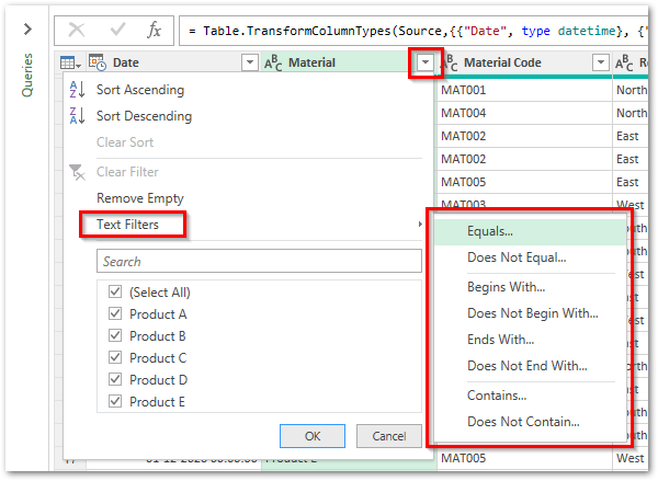 microsoft office price query filter