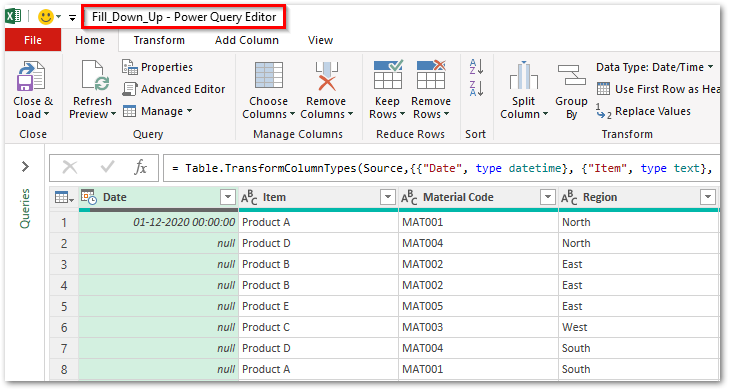 Using Fill Down or Fill Up in Excel Power Query Excel