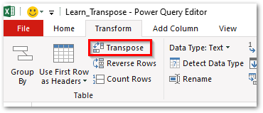 Transpose Feature in Power Query Editor