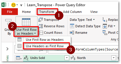 Use Header as First Row Option Power Query