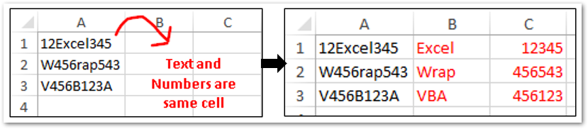 Separate Character and Numeric Values in Different Cells Sample