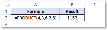 Basic Example - PRODUCT Excel Function