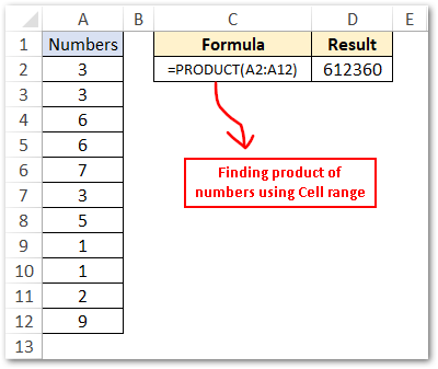 Finding Product of Numbers Using Cell Range