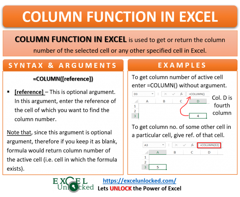 COLUMN Function in Excel Get Cell Column Number Excel Unlocked