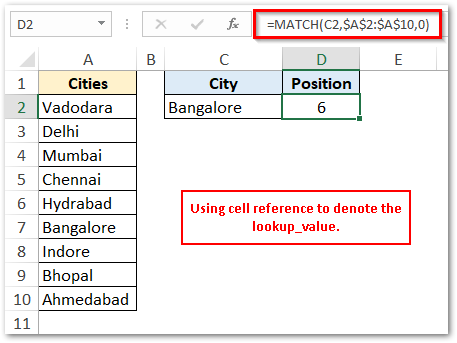 Using MATCH Function with lookup value as Cell Reference