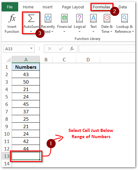 AutoSum Feature in Excel - Navigation