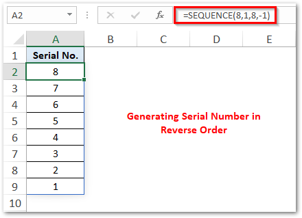 Generate Serial Numbers in Reverse Order