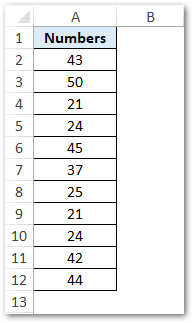 List of Numbers to Sum in Excel