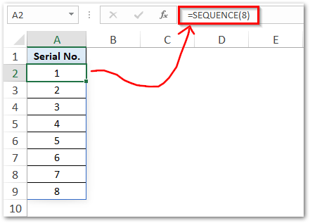 SEQUENCE Formula Example - Generate Serial Number