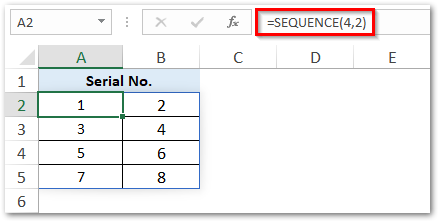 Using rows columns in SEQUENCE excel function
