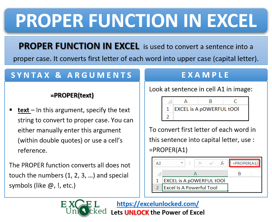 Excel PROPER Function Convert Into Sentence Case Excel Unlocked