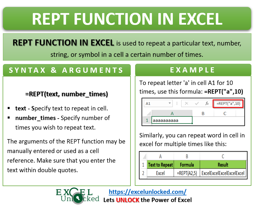 Excel REPT Function Repeat Text Multiple Times In Cell Excel Unlocked